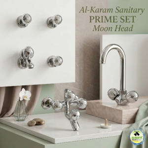 Al-Karam Sanitary PRIME Full Bath Set – Elegant Moon Head Design & Mirror Chrome Finish