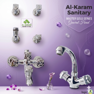 Al-Karam Master Solo Complete Bath Set – Durable Chrome Faucets with Classic General Head Handles
