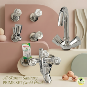 Al-Karam Sanitary PRIME Full Bath Set – Elegant Chrome Faucets with Grohi Head handles