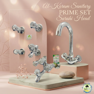 Al-Karam PRIME Complete Bath Set with Surahi Head– Durable Chrome Faucets