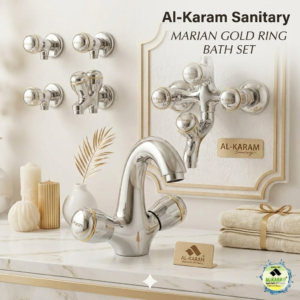 Al-Karam Marian Gold Ring Complete Bath Set – Luxury Chrome Faucets with Gold Accents