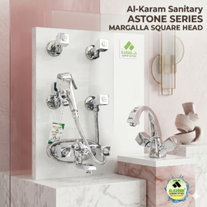 Al-Karam Astone Series Margalla Square Head Bath Set – Luxury Architectural Chrome Faucet Collection