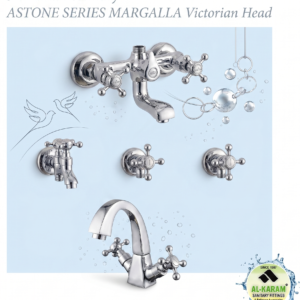 Al-Karam Sanitary ASTONE SERIES MARGALLA Victorian Head Brass Bath Set – Premium Chrome Finish