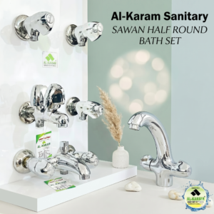 Al-Karam Sawan Complete Bath Set – Elegant Half-Round Chrome Faucets with Flowing Design