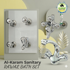 Al-Karam Rawal Complete Bath Set – Durable Chrome Faucets with Unique Curved Geometric Design