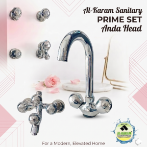 Al-Karam Sanitary PRIME BATH SET with Anda Head - Premium Chrome Finish